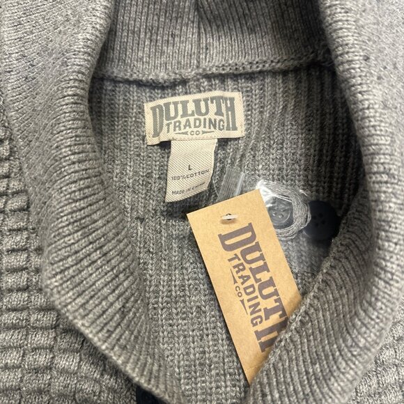 Duluth Trading Co Mens Large Grey Burly Retirement Shawl Collar Cardigan Sweater - Picture 3 of 8